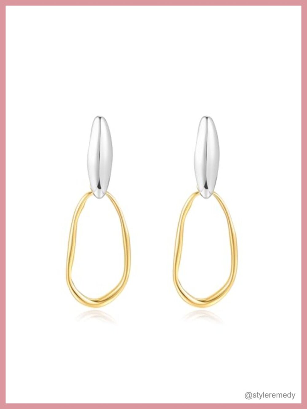 Mixed Metal Two Tone Oval Hoop Earrings 18K Gold and Silver Plated Dangle